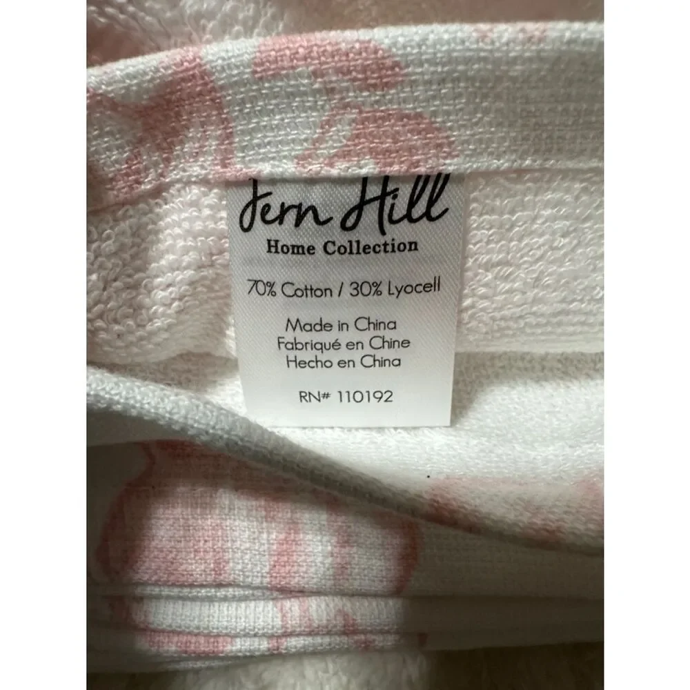 FH Easter Bunny Floral Toile White Pink Cotton Lyocell Blend Tea Kitchen Towels